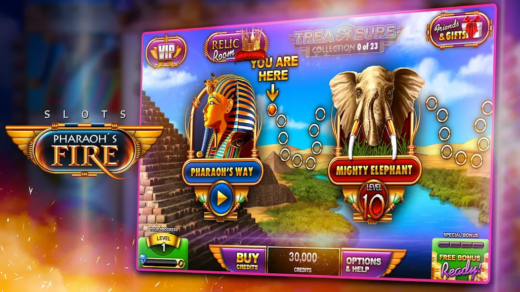 Скачать Slots - Pharaoh's Fire [MOD: безлимитные монеты и бесплатные вращения] на телефон — скриншот 1