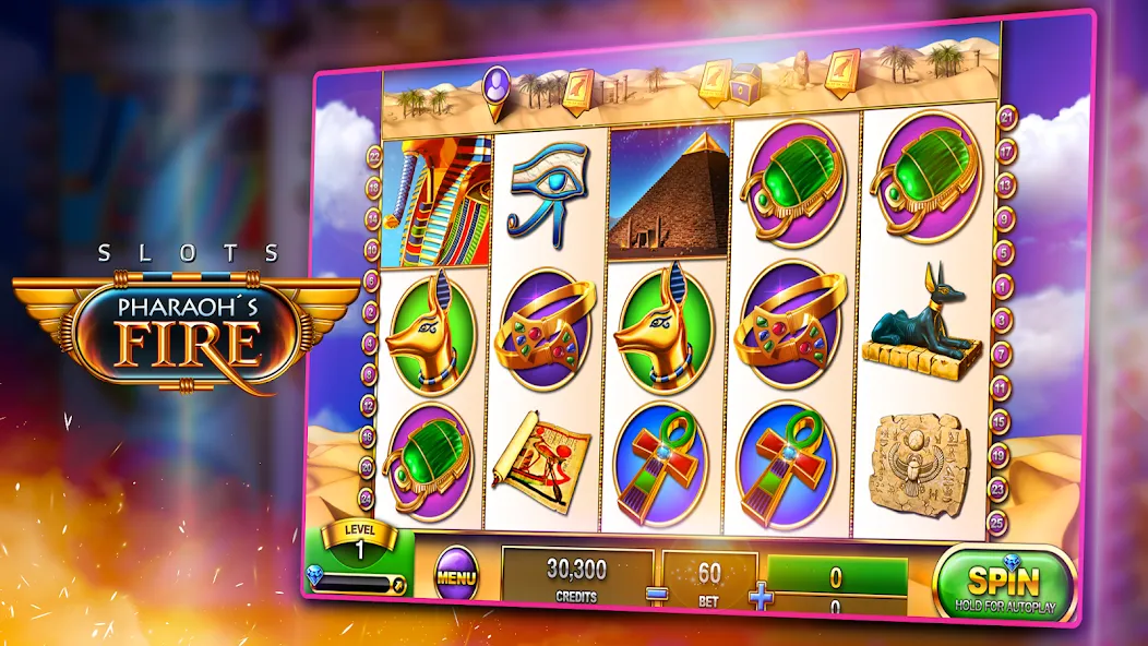 Скачать Slots - Pharaoh's Fire [MOD: безлимитные монеты и бесплатные вращения] на телефон — скриншот 2
