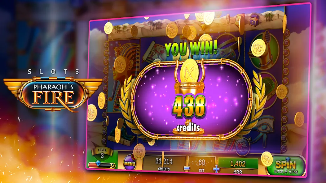 Скачать Slots - Pharaoh's Fire [MOD: безлимитные монеты и бесплатные вращения] на телефон — скриншот 3