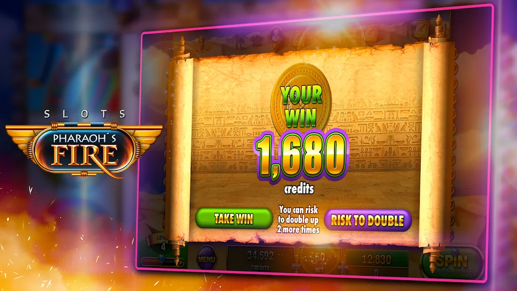 Скачать Slots - Pharaoh's Fire [MOD: безлимитные монеты и бесплатные вращения] на телефон — скриншот 4