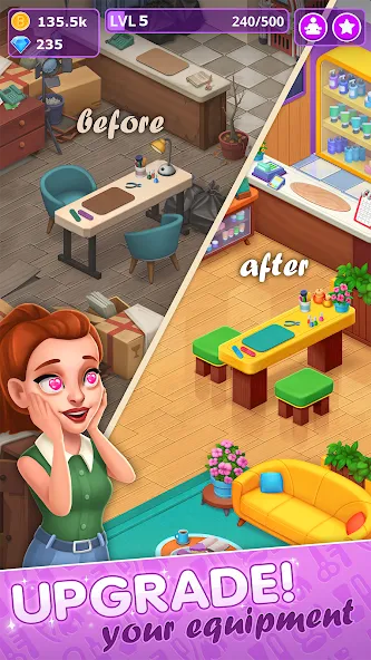 Beauty Tycoon: Hair Salon Game [MOD: безлимитные деньги и все прически открыты] последняя версия — скриншот 5