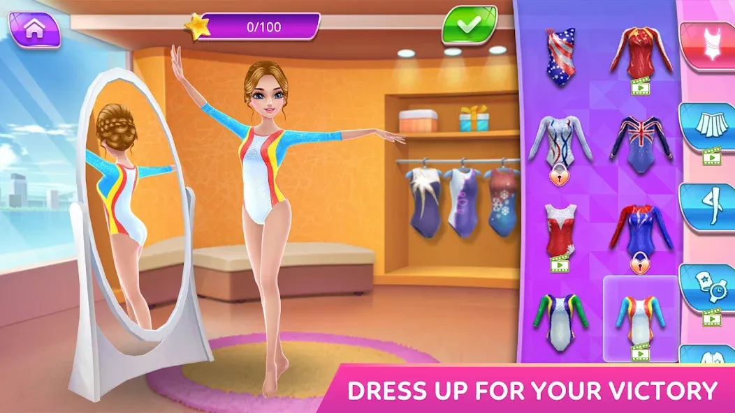 Скачать Gymnastics Superstar Star Girl [MOD: безлимитные деньги и все костюмы] на телефон — скриншот 1