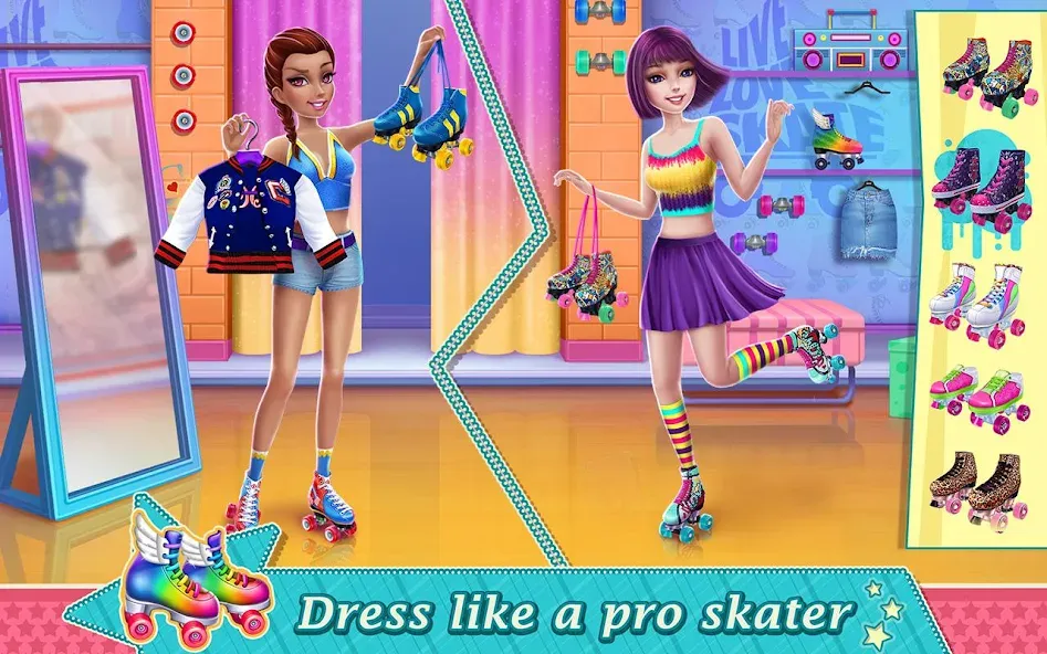 Взломанная Roller Skating Girls [MOD: безлимитные монеты и все уровни открыты] на Андроид — скриншот 1