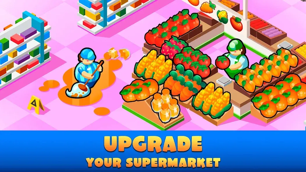 Взломанная Idle Supermarket Tycoon－Shop [MOD: безлимитные деньги и все улучшения] на Андроид — скриншот 2