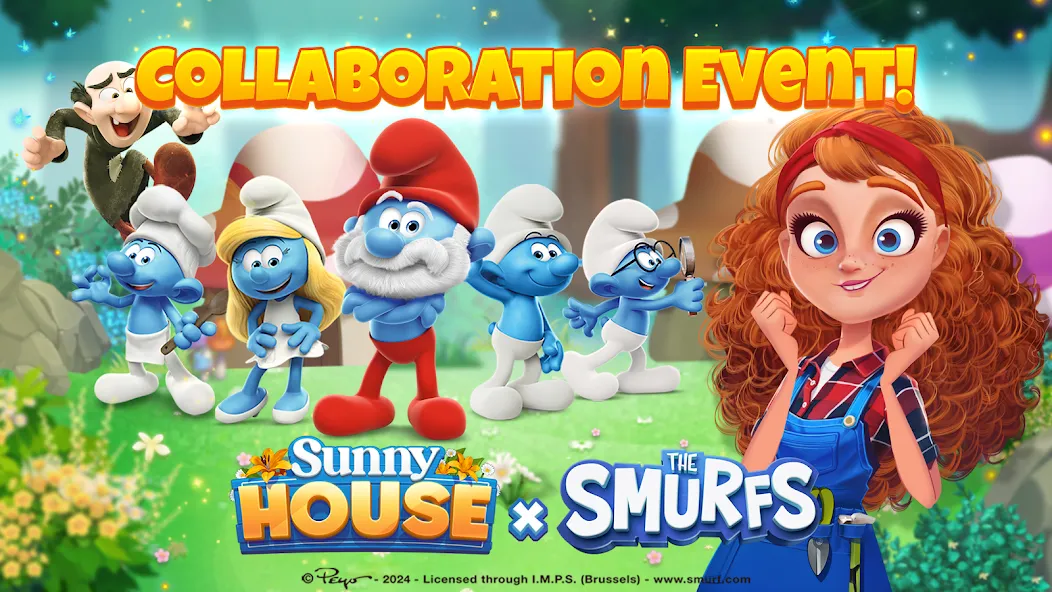 Скачать Merge Manor x The Smurf Collab [MOD: безлимитные монеты и алмазы] на телефон — скриншот 1