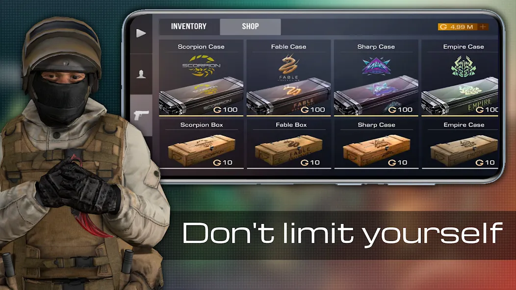 Case guns Simulator Standoff 2 [MOD: открыты кейсы и много золота] на Андроид — скриншот 4
