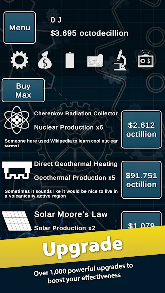 Взломанная Idle Power [MOD: много энергии и быстрый прогресс] на Андроид — скриншот 3