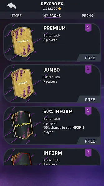 Взломанная DEVCRO 22 - Draft, Packs [MOD: безлимитные монеты и открыты паки] на Андроид — скриншот 3