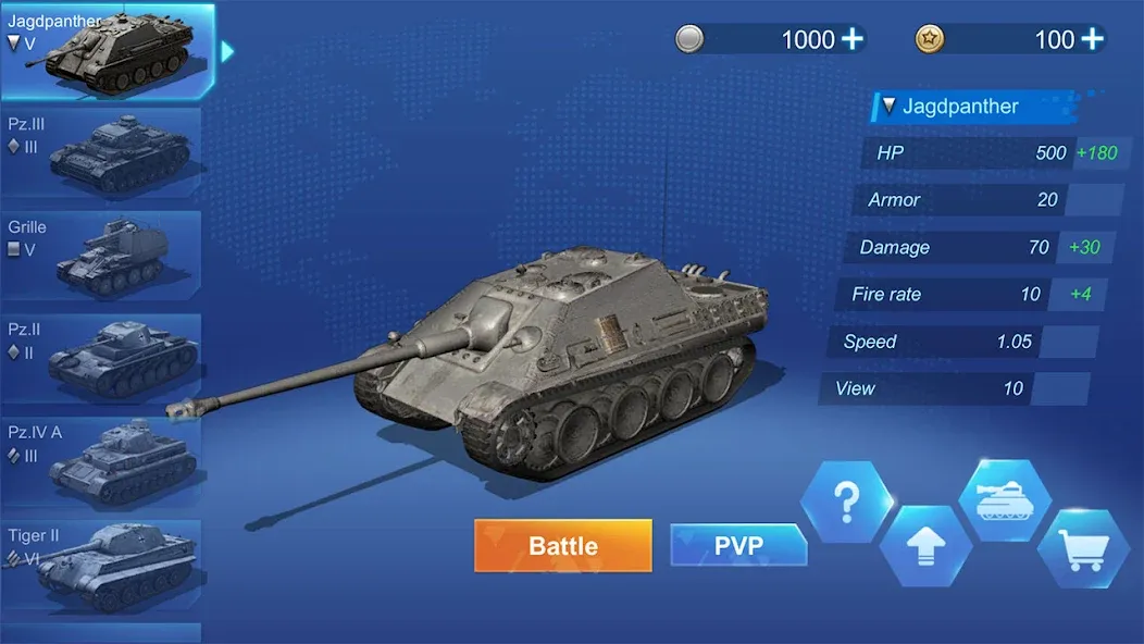 Скачать взлом Ace Tank [MOD: безлимитные деньги и мощные танки] — скриншот 1