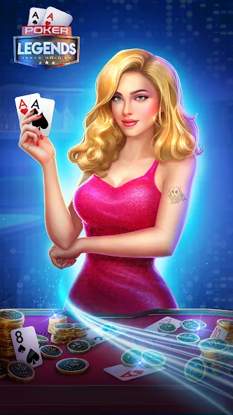 Взломанная Poker Legends - Texas Hold'em [MOD: безлимитные фишки и премиум разблокирован] на Андроид — скриншот 1