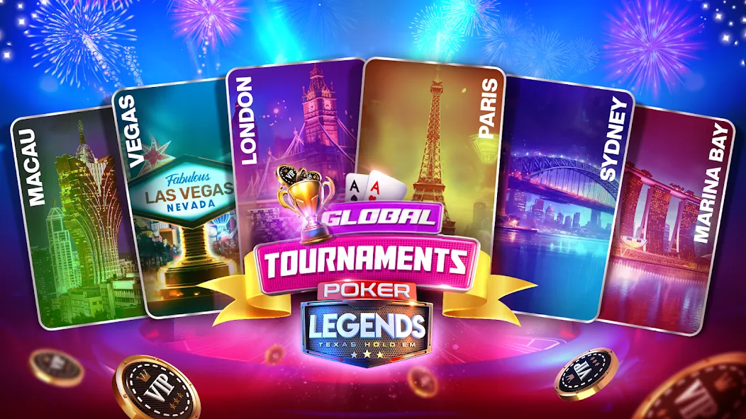 Взломанная Poker Legends - Texas Hold'em [MOD: безлимитные фишки и премиум разблокирован] на Андроид — скриншот 3