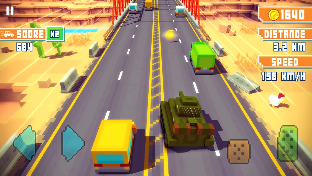 Blocky Highway: Traffic Racing [MOD: безлимитные деньги и топливо] на Андроид — скриншот 1