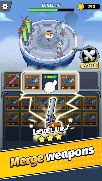 Скачать Merge Weapons：Air Island TD [MOD: много денег и ресурсов] на телефон — скриншот 2