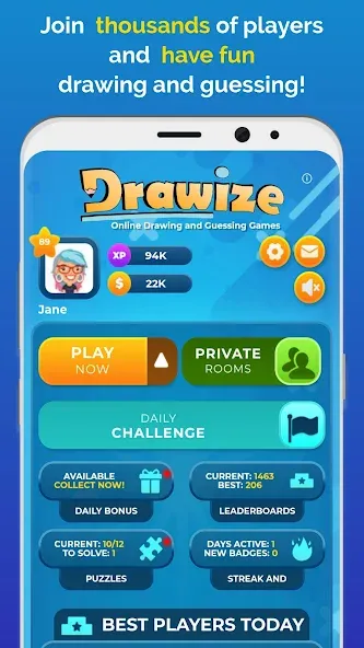 Взломанная Drawize - Draw and Guess [MOD: без рекламы и бесконечные подсказки] на Андроид — скриншот 1