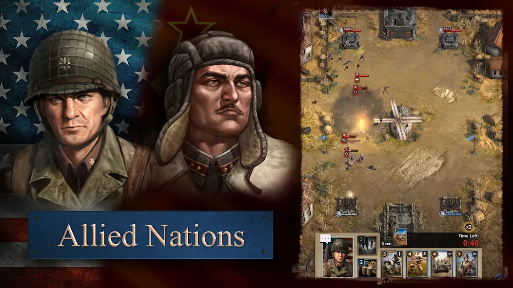 Взломанная Road to Valor: World War II [MOD: безлимитные ресурсы и усиленные войска] на Андроид — скриншот 1