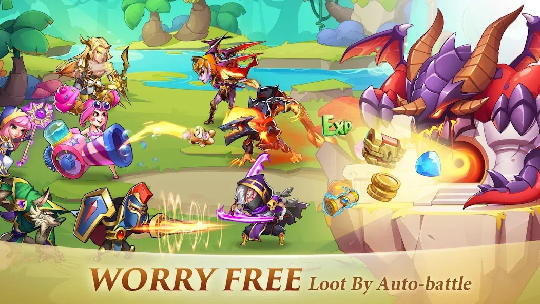 Скачать Idle Heroes [MOD: безлимитные ресурсы и усиленные герои] на телефон — скриншот 3