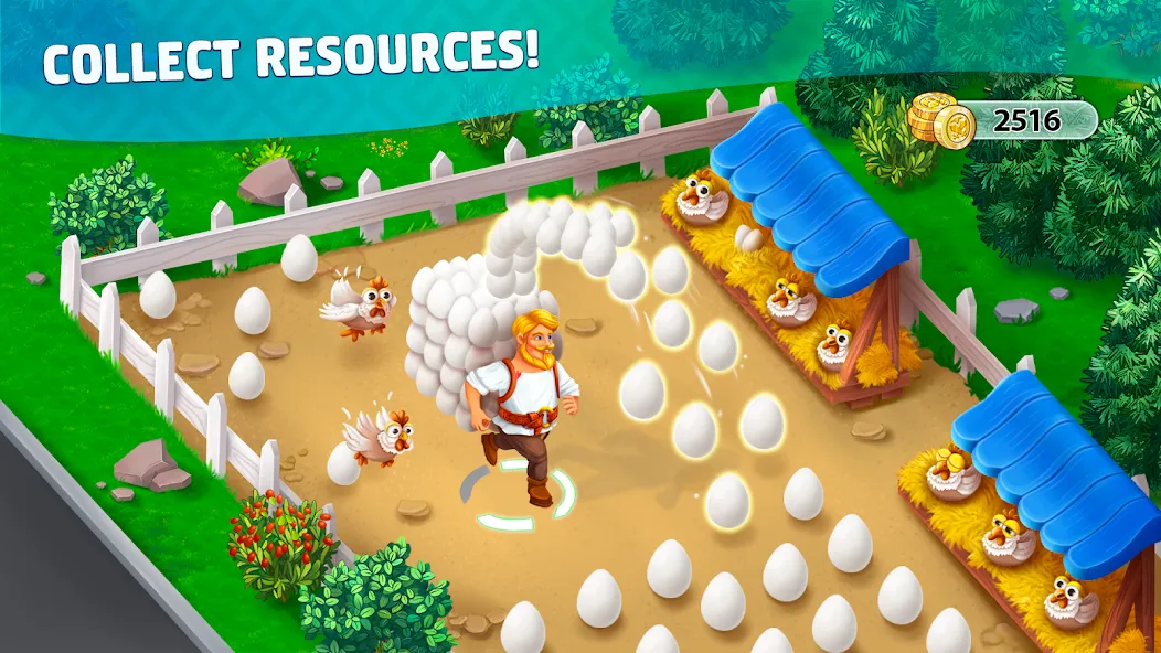Взломанная Harvest Land [MOD: безлимитные монеты и ускоренное строительство] на Андроид — скриншот 1