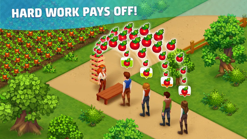 Взломанная Harvest Land [MOD: безлимитные монеты и ускоренное строительство] на Андроид — скриншот 2