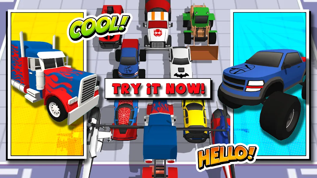 Скачать взлом Superhero Car Merge Battle [MOD: много денег и все машины] — скриншот 2