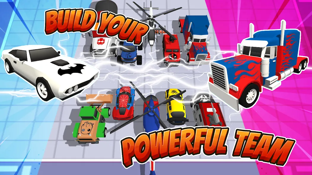 Скачать взлом Superhero Car Merge Battle [MOD: много денег и все машины] — скриншот 3
