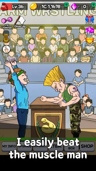 Скачать взлом Arm Wrestling Clicker [MOD: безлимитные деньги и усиленная сила] — скриншот 5