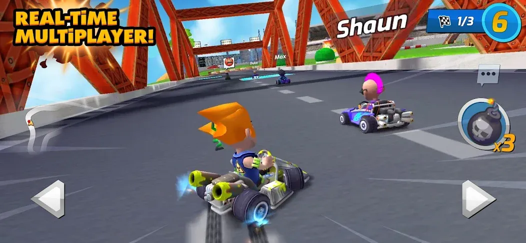 Boom Karts Multiplayer Racing [MOD: безлимитные деньги и все машины открыты] на Андроид — скриншот 1