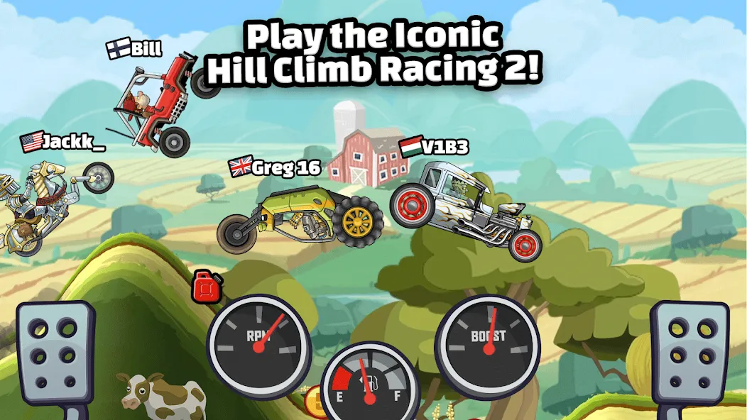 Взломанная Hill Climb Racing 2 [MOD: безлимитные монеты и топливо] на Андроид — скриншот 1