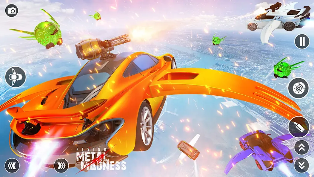 Скачать взлом Flying Car Robot Shooting Game [MOD: безлимитные деньги и оружие] — скриншот 3