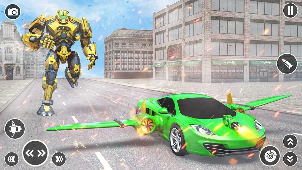 Скачать взлом Flying Car Robot Shooting Game [MOD: безлимитные деньги и оружие] — скриншот 4