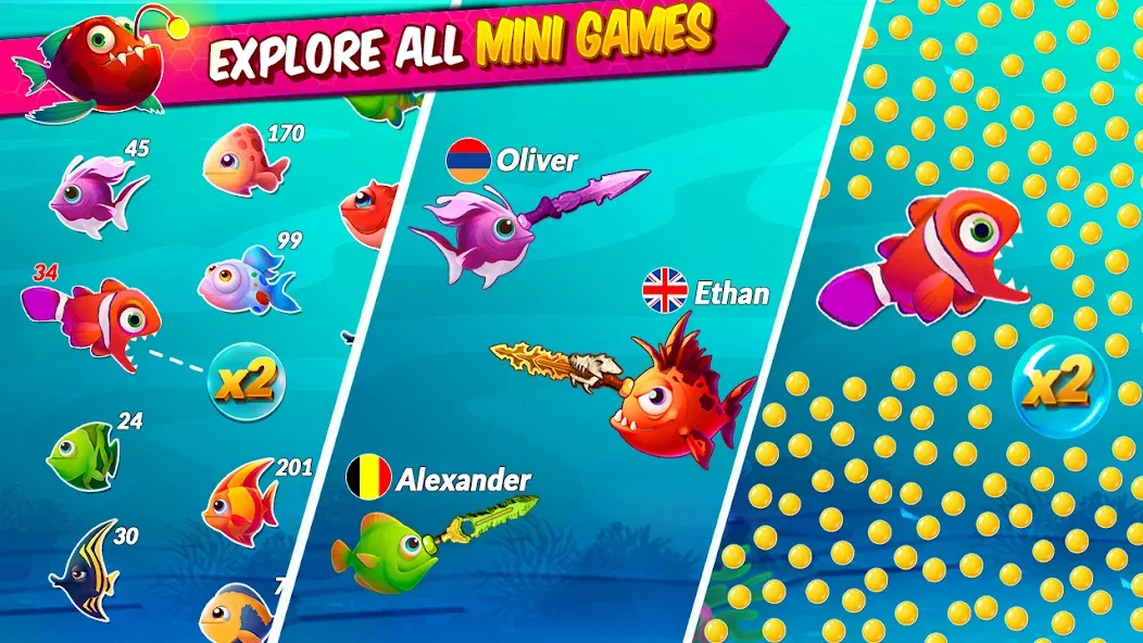 Взломанная Big Eat Fish Games Shark Games [MOD: безлимитные деньги и усиленная акула] на Андроид — скриншот 1