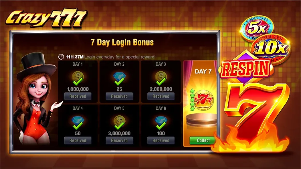 Crazy 777 Slot-TaDa Games [MOD: безлимитные монеты и бонусы] последняя версия — скриншот 4
