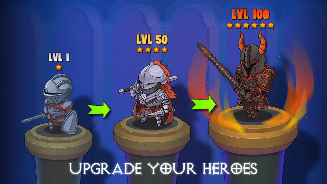 Скачать Dungeon: Age of Heroes [MOD: безлимитные ресурсы и мощные герои] на телефон — скриншот 3