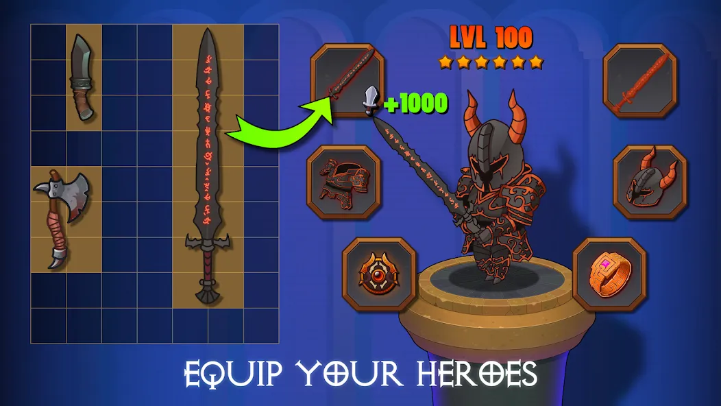 Скачать Dungeon: Age of Heroes [MOD: безлимитные ресурсы и мощные герои] на телефон — скриншот 4