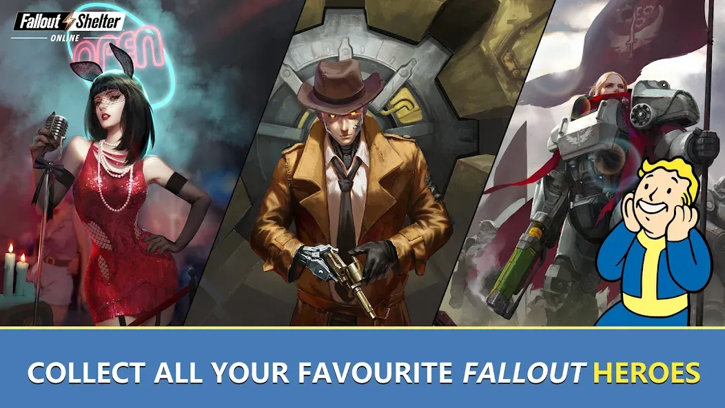 Скачать взлом Fallout Shelter Online [MOD: безлимитные ресурсы и мощные герои] — скриншот 3