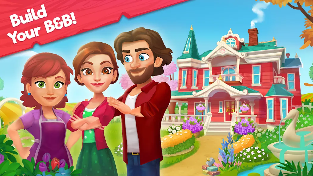 Взломанная Delicious B&B: Decor & Match 3 [MOD: безлимитные деньги и жизни] на Андроид — скриншот 1