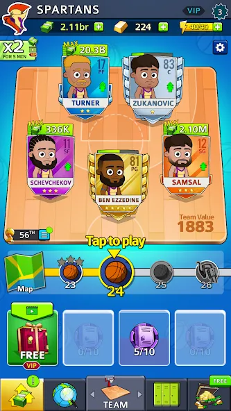 Idle Five Basketball tycoon [MOD: безлимитные деньги и открыты все уровни] последняя версия — скриншот 3