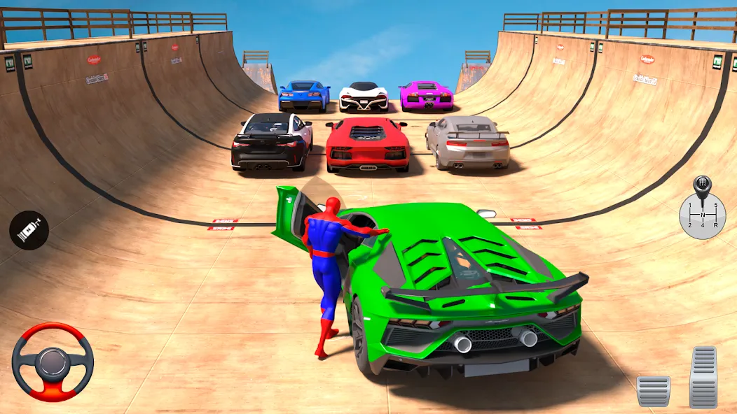 Скачать Superhero Car: Mega Ramp Games [MOD: безлимитные деньги и все машины открыты] на телефон — скриншот 1