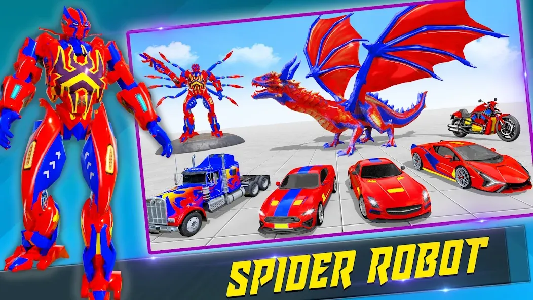 Скачать взлом Spider Robot: Robot Car Games [MOD: безлимитные деньги и мощный робот] — скриншот 2