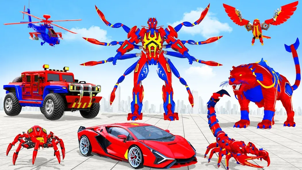 Скачать взлом Spider Robot: Robot Car Games [MOD: безлимитные деньги и мощный робот] — скриншот 5
