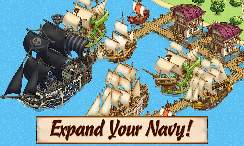 Скачать Pirates of Everseas [MOD: безлимитные ресурсы и быстрый прогресс] на телефон — скриншот 1