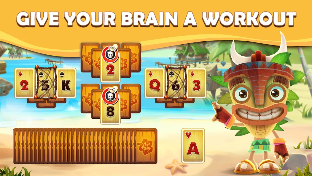 Tiki Solitaire TriPeaks [MOD: безлимитные монеты и жизни] на Андроид — скриншот 1