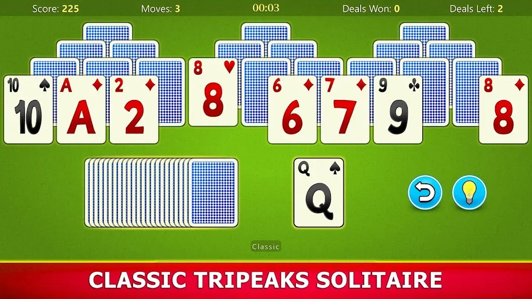 TriPeaks Solitaire Mobile [MOD: безлимитные подсказки и отмены хода] на Андроид — скриншот 1