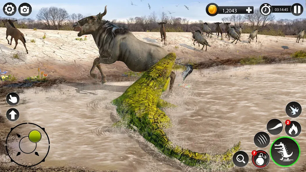 Взломанная Hungry Animal Crocodile Games [MOD: без рекламы и бесконечная энергия] на Андроид — скриншот 1