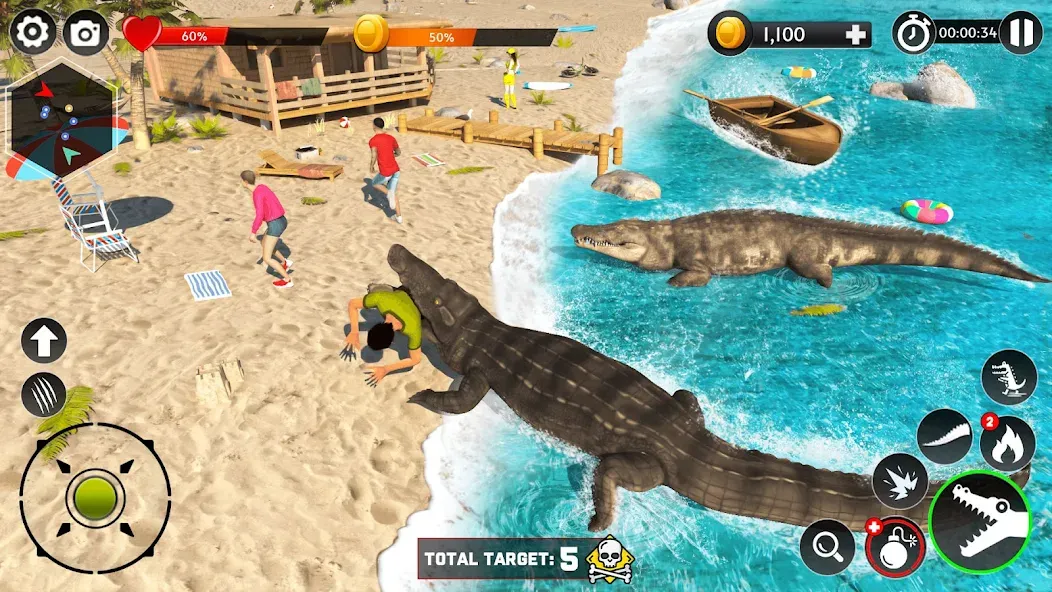 Взломанная Hungry Animal Crocodile Games [MOD: без рекламы и бесконечная энергия] на Андроид — скриншот 5