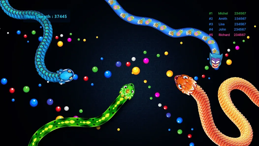 Sneak.io - Snake Game [MOD: бесконечные очки и усиления] (Бесплатно / APK) — скриншот 4