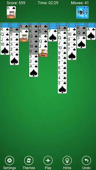 Взломанная Spider Solitaire [MOD: без рекламы и все масти открыты] на Андроид — скриншот 1