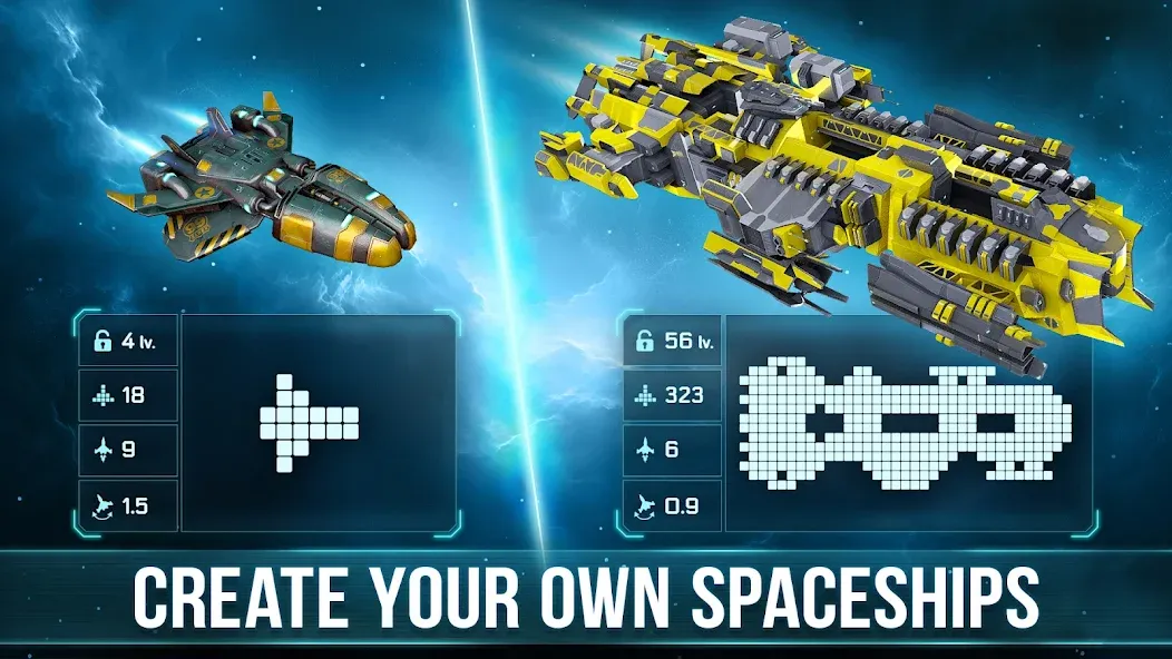Взломанная Space Arena: Construct & Fight [MOD: много денег и ресурсов] на Андроид — скриншот 1