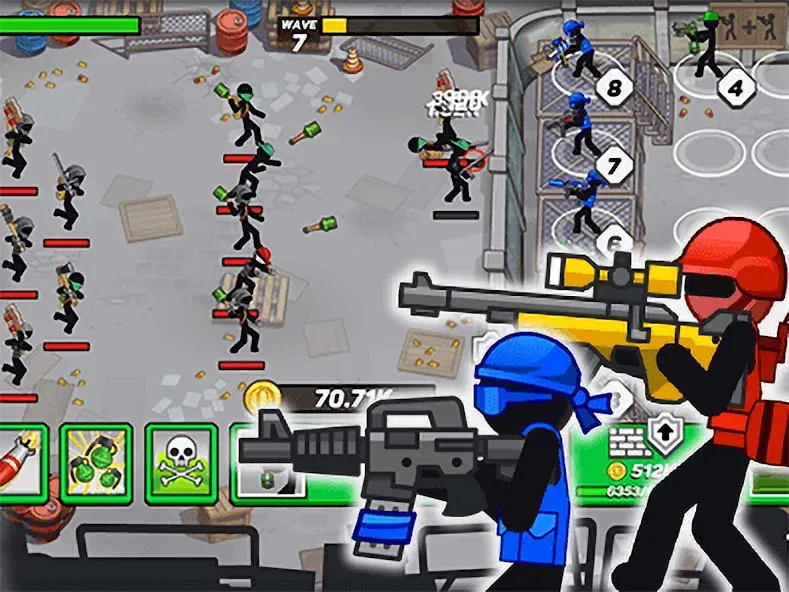 Скачать взлом Stickman Defenders: Stick War [MOD: безлимитные ресурсы и мощные воины] — скриншот 1