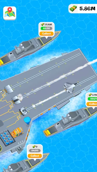 Взломанная Idle Aircraft Carrier [MOD: безлимитные деньги и топливо] на Андроид — скриншот 3