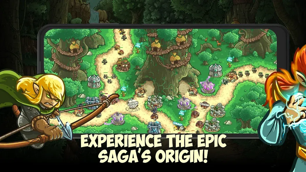 Взломанная Kingdom Rush Origins TD [MOD: безлимитные деньги и все герои] на Андроид — скриншот 1